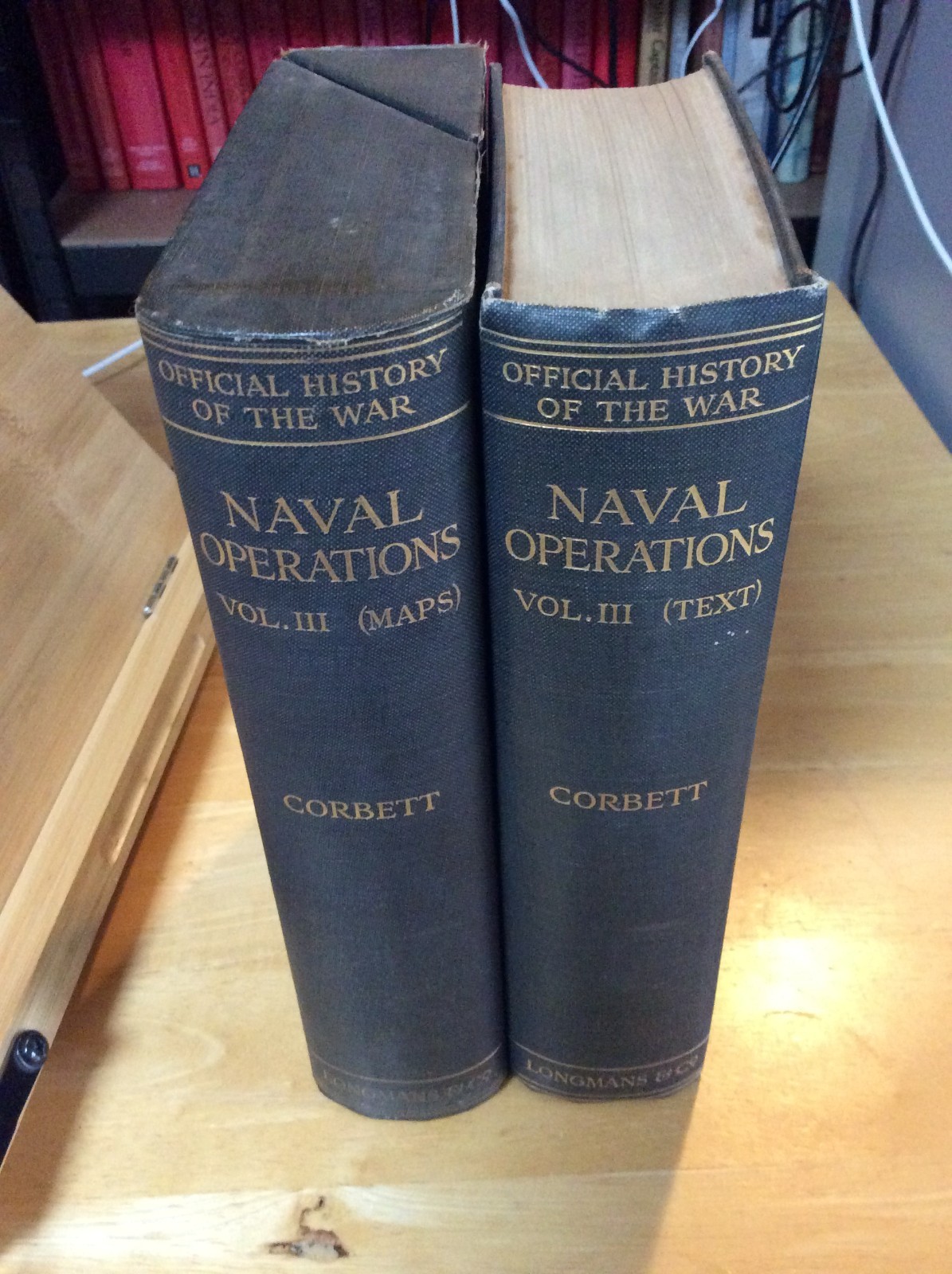 Naval Operations Vol III with Map Box (2 Vols Complete Set) 1923 Corbett WW1