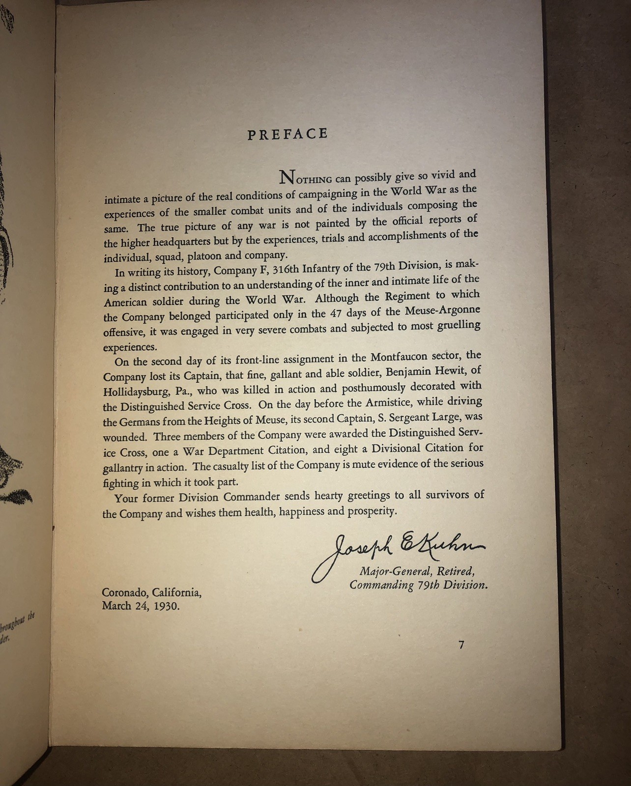 SIGNED History of Company F, 316th INFANTRY, 79th DIVISION , 1 of 200, 1930, 1st