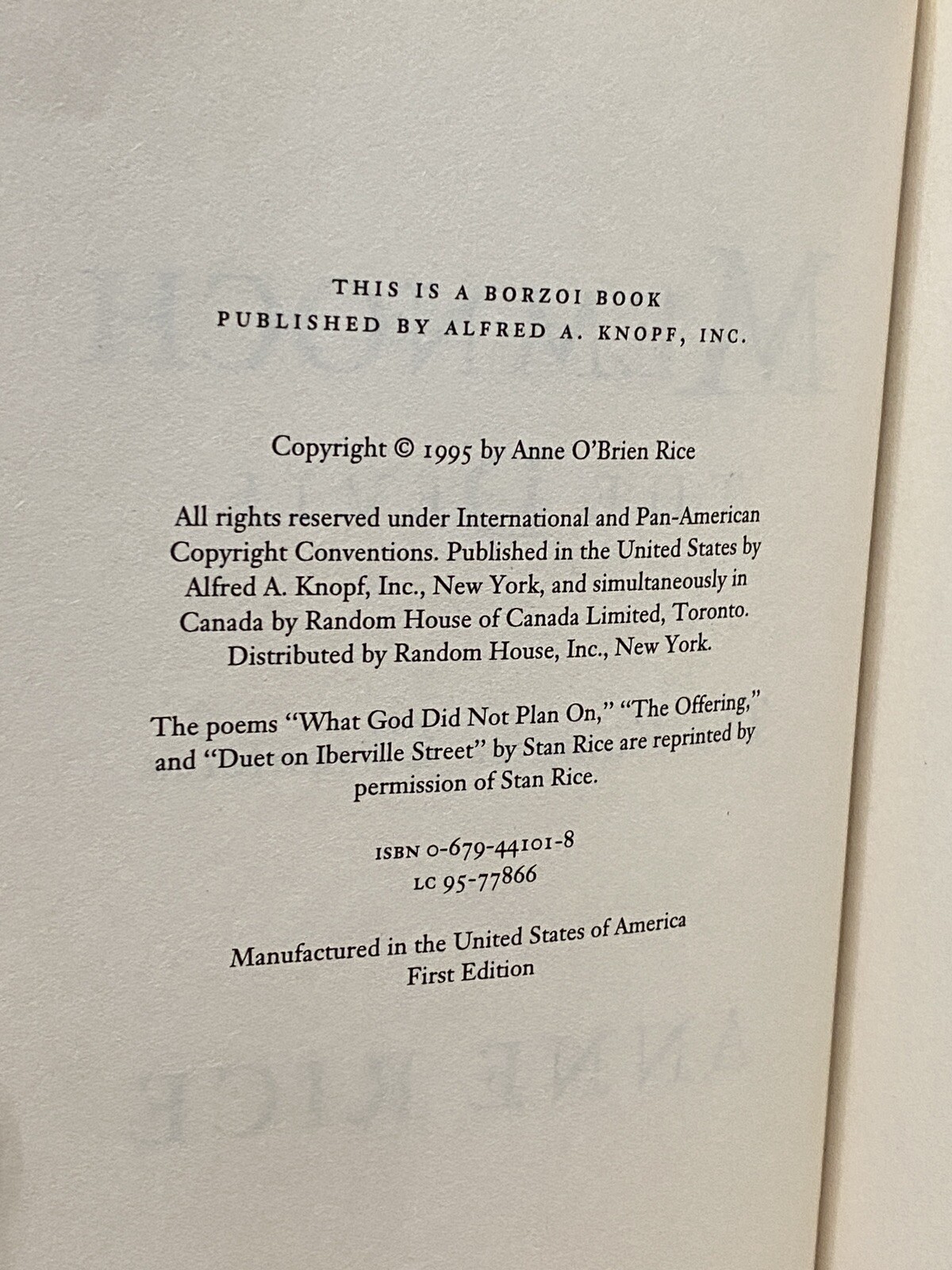 Anne Rice Memnoch the Devil Lestat 1995. SIGNED. 1st. Inscribed for Kathy O