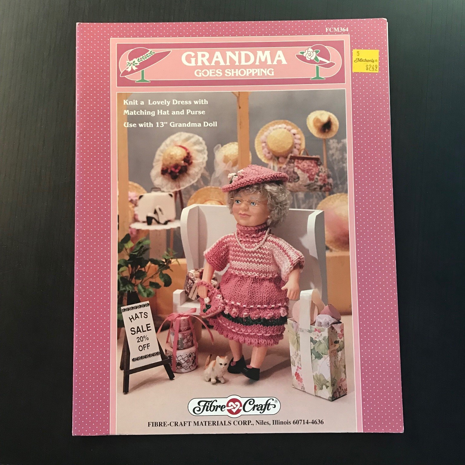 Grandma Goes Shopping Fibre-Craft FCM364 13″ Doll Knitting Pattern Booklet