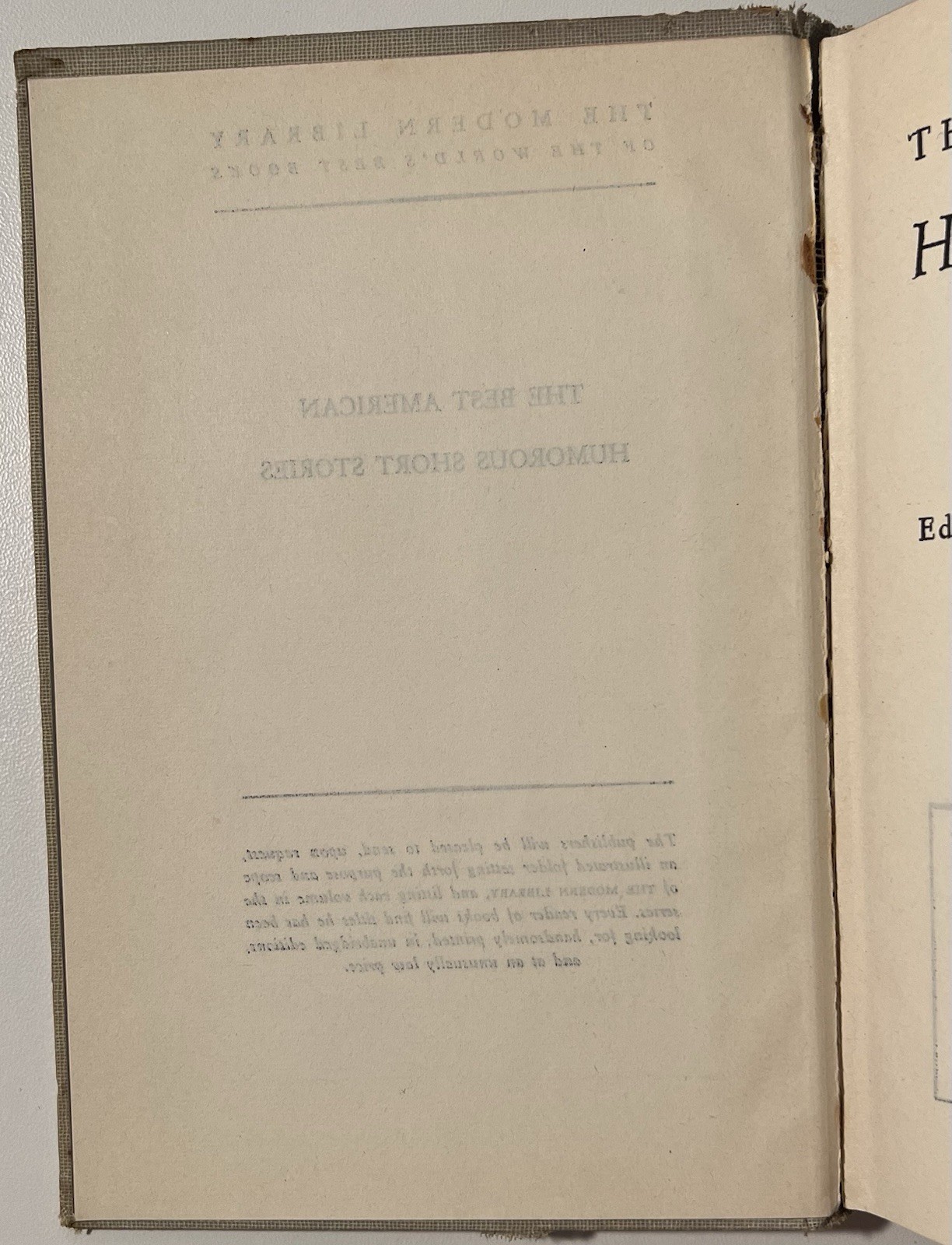 Best American Humorous Short Stories Modern Library 87 HC DJ $1.95 Twain