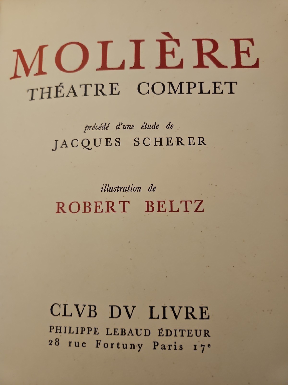 1964 Molière Théâtre Complet Limited Ed Leather Illustrated Club du Livre