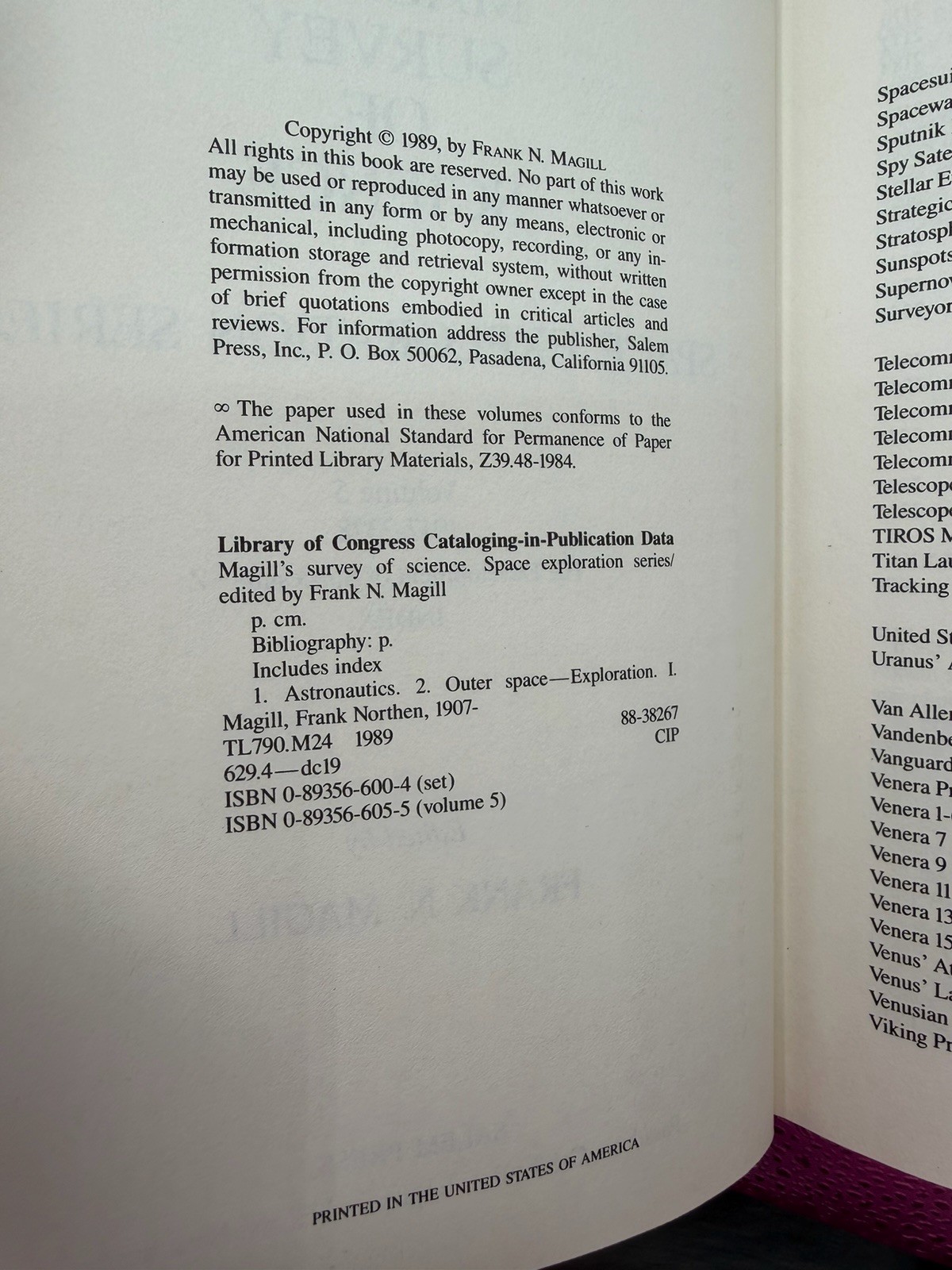 Magill’s Survey Of Science 1989 Magill 5 Volumes Space Exploration Series HC