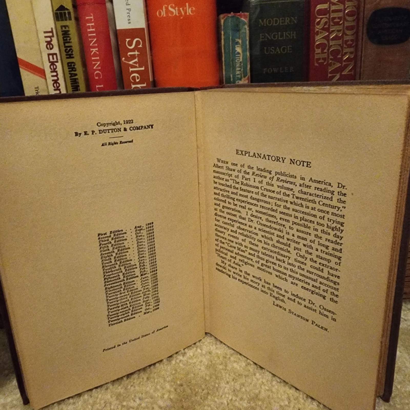 BEASTS, MEN AND GODS Ferdinand Ossendowski 1926 1st Edition 30th Printing