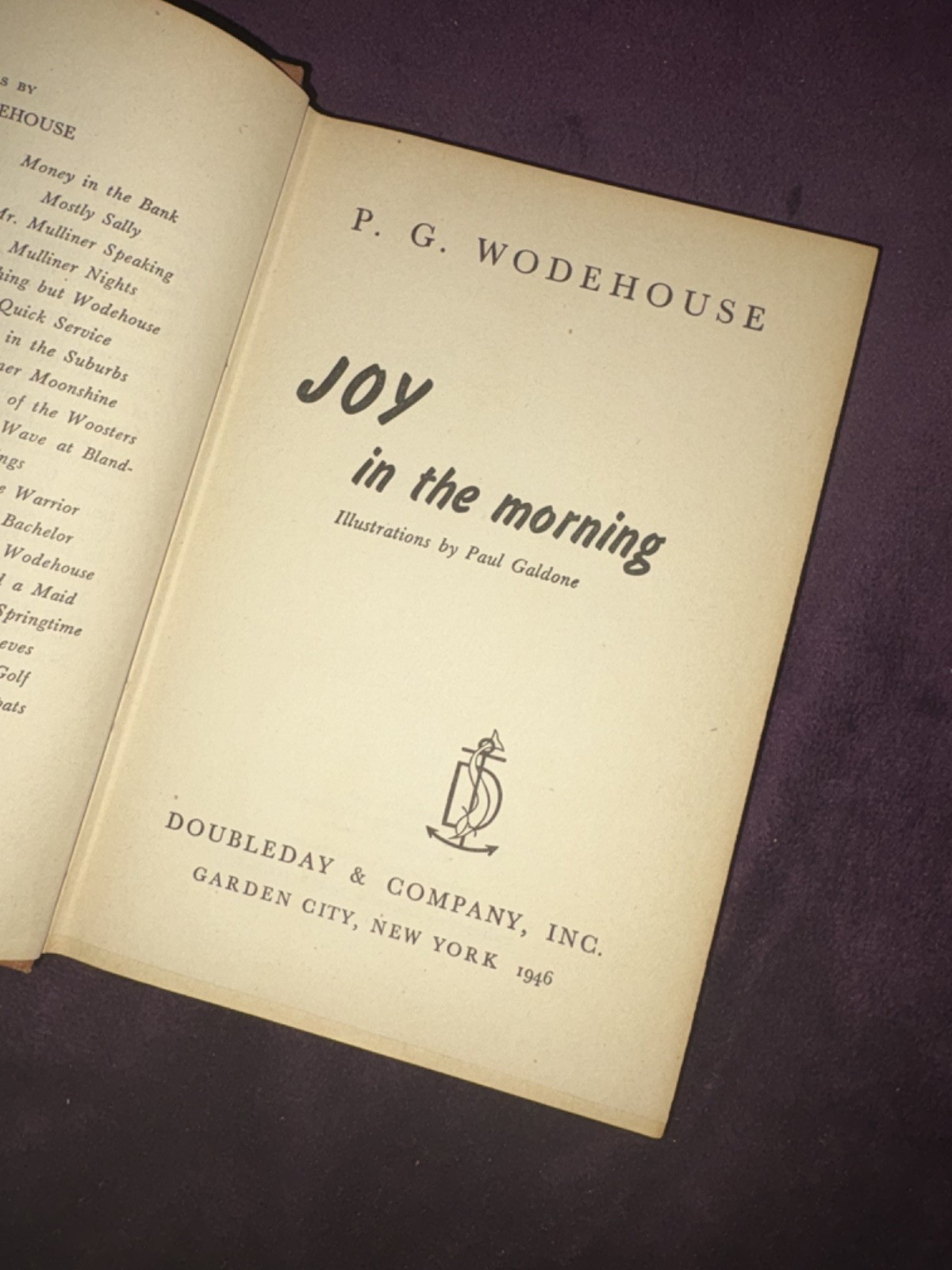 Joy in the Morning, by P.G. Wodehouse, 1946 antique hardcover book