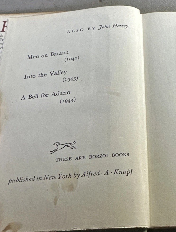 Hiroshima, John Hersey Borzoi Books Alfred A Knopf 1946 Hard Cover Dust Jacket