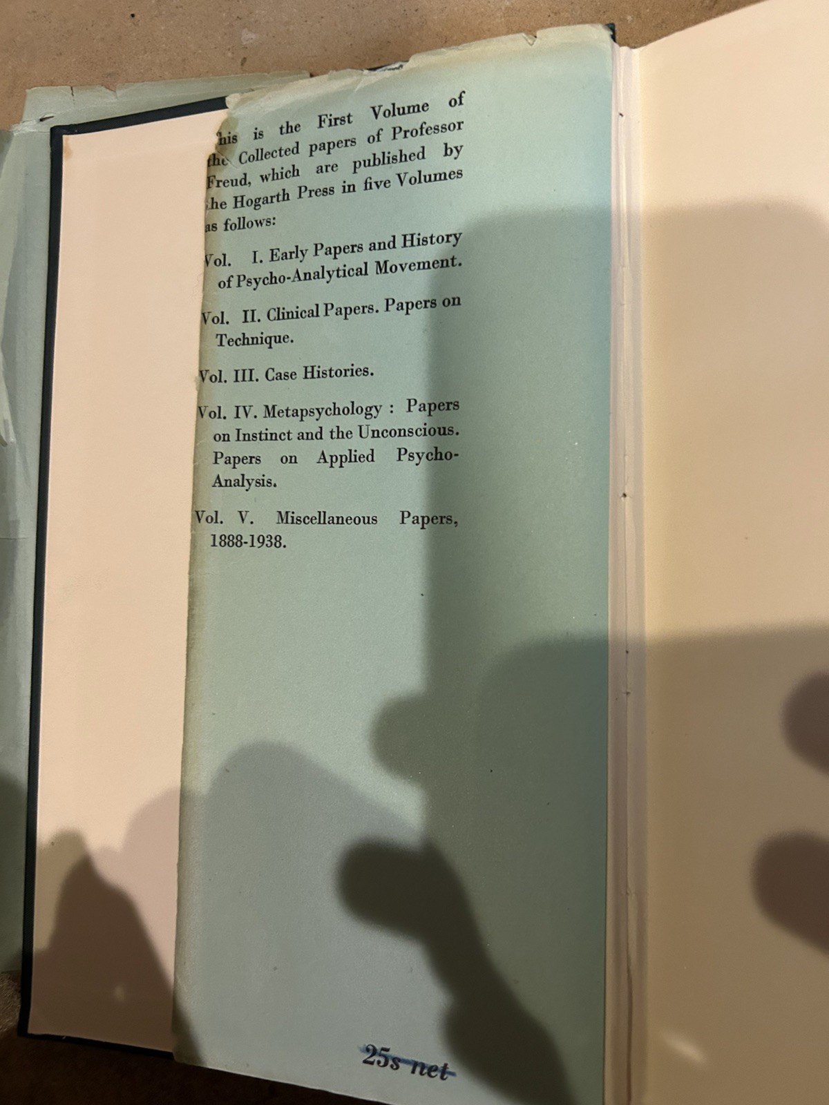 THE Sigmund Freud COLLECTED PAPERS VOL. 1 5th Impression 1949 HARDCOVER WITH DJ