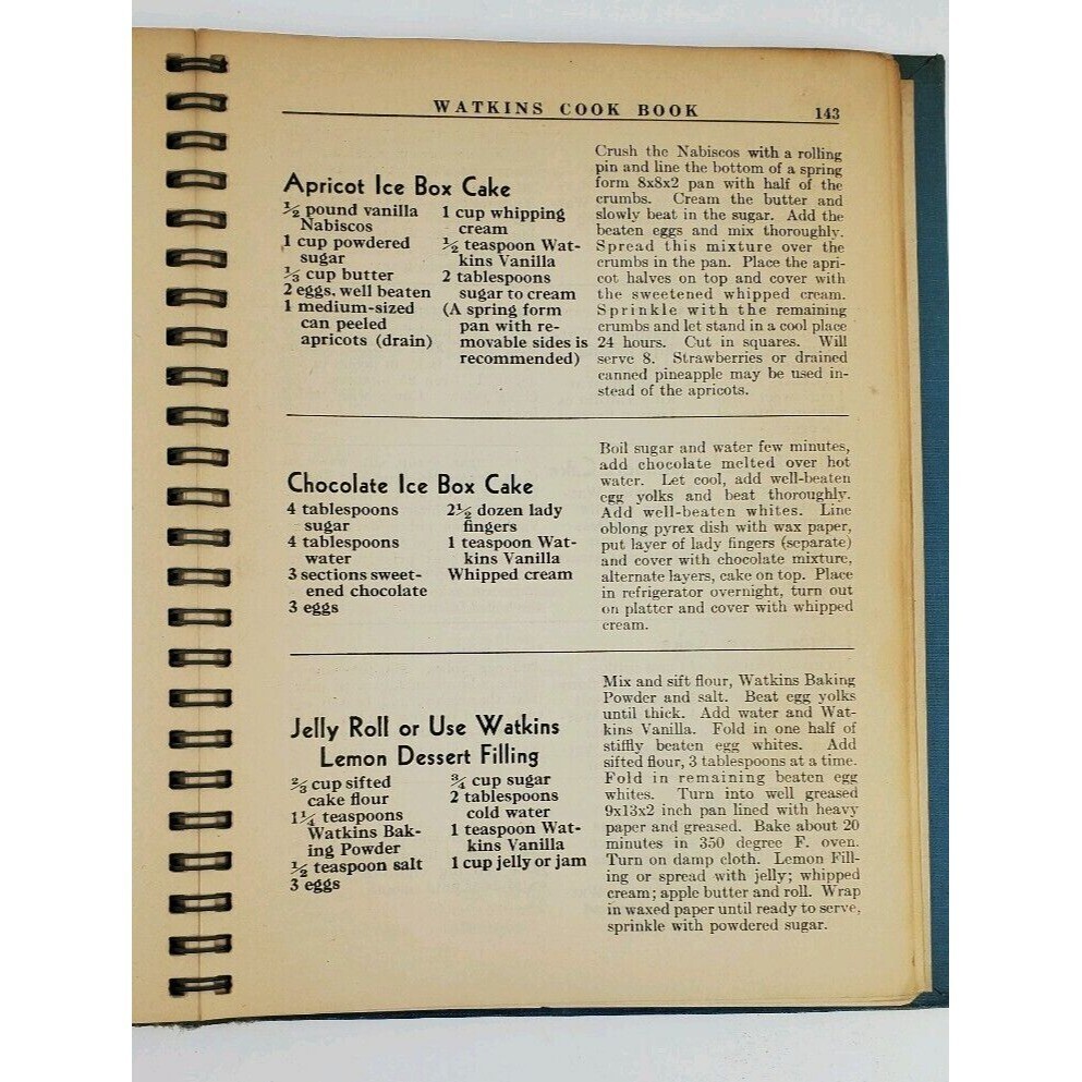 1943 Watkins Cook Book J.R. Watkins Company Hardcover Dustjacket