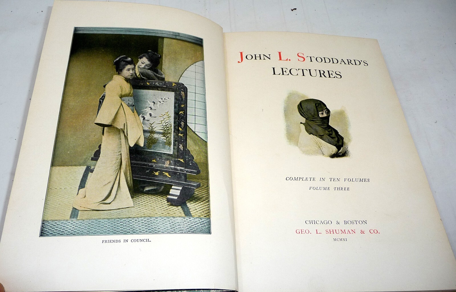 1910 Set 10 Leather World Travel Exploration Stoddards Lectures China Turkey