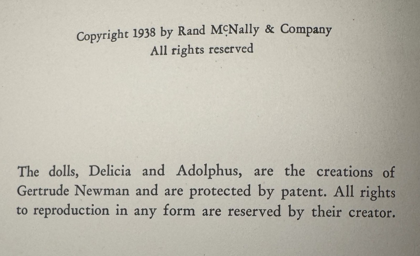Delicia and Adolphus: Happy Play Days of Two Rag Dolls 1938 HC Gertrude Newman