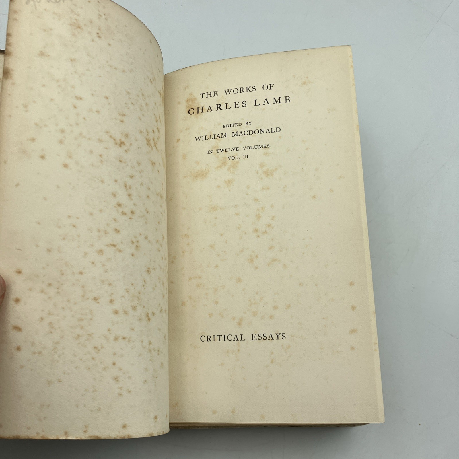 Critical Essays Charles Lamb William MacDonald 1903 Hardback J M Dent