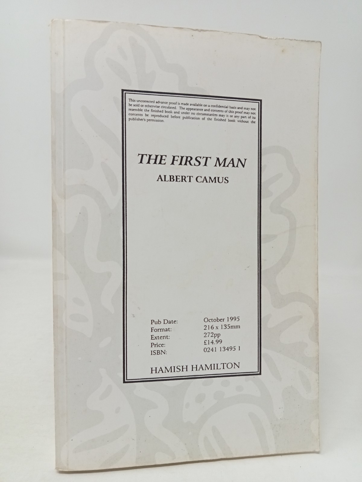 Albert Camus, The First Man 1995 Hamish Hamilton, Proof copy PB