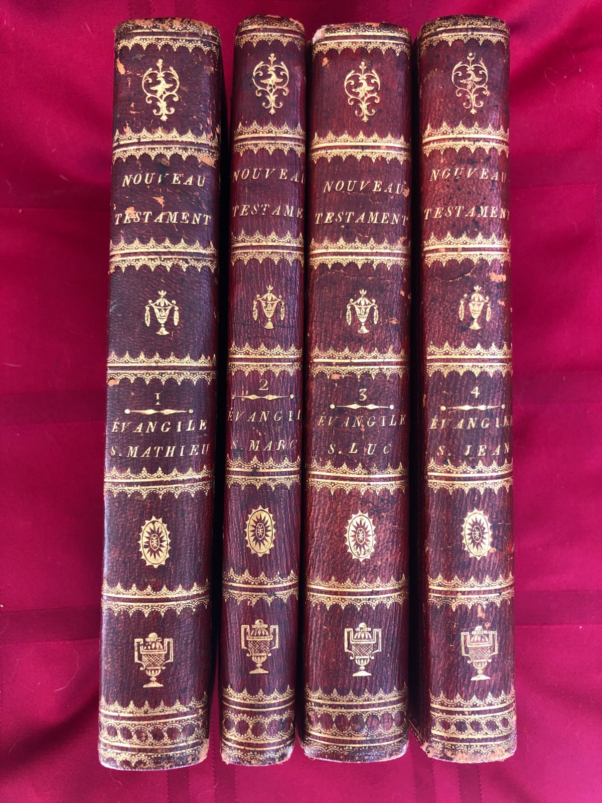 1793 Nouveau Testament en Latin et Francais, 4 vol, Matthew, Mark, Luke, John