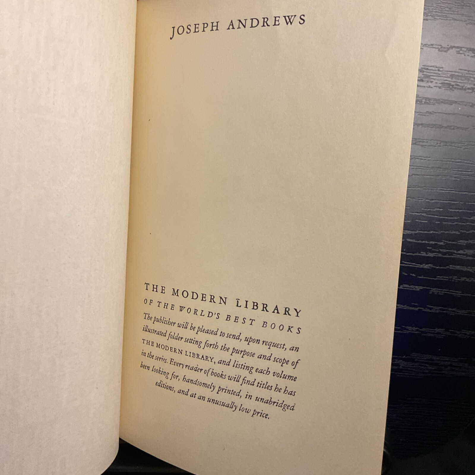 Henry Fielding JOSEPH ANDREWS Modern Library No 117 1939 1st Ed 1st Prt