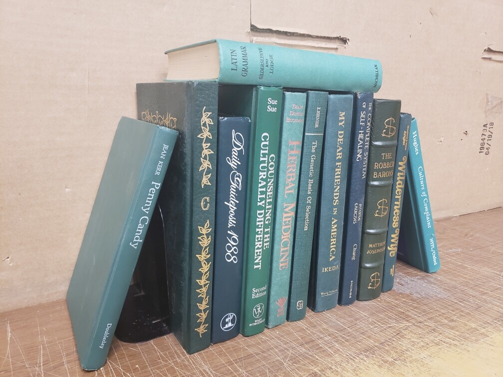 Lot of 6 Hardcover GREEN Shades Books for Staging Prop Decor Gold Silver Lettrng