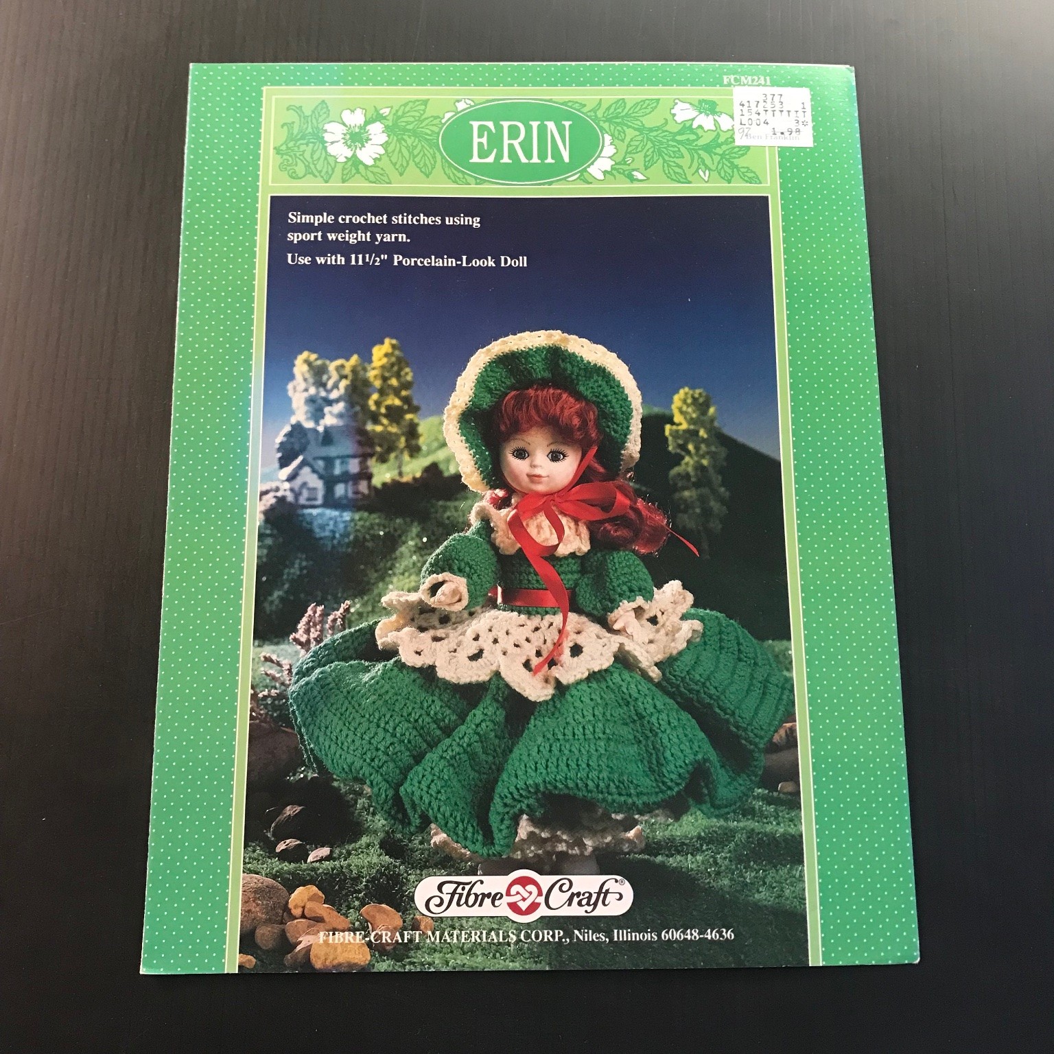 Erin Crochet Pattern Fibre-Craft 1991 Doll Dress Outfit FCM241