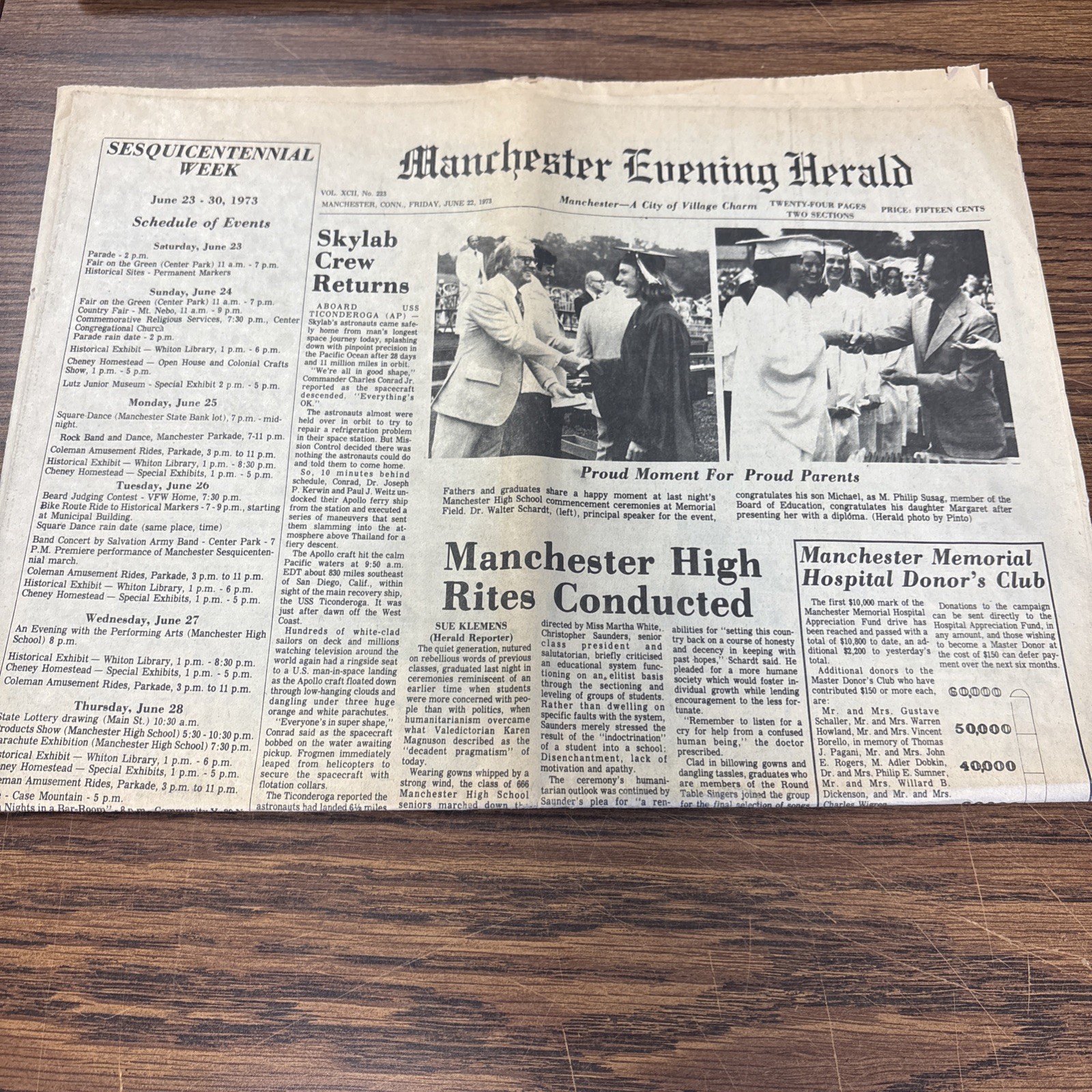 Manchester CT Sesquicentennial Week – 1973 Evening Herald Newspaper CT History