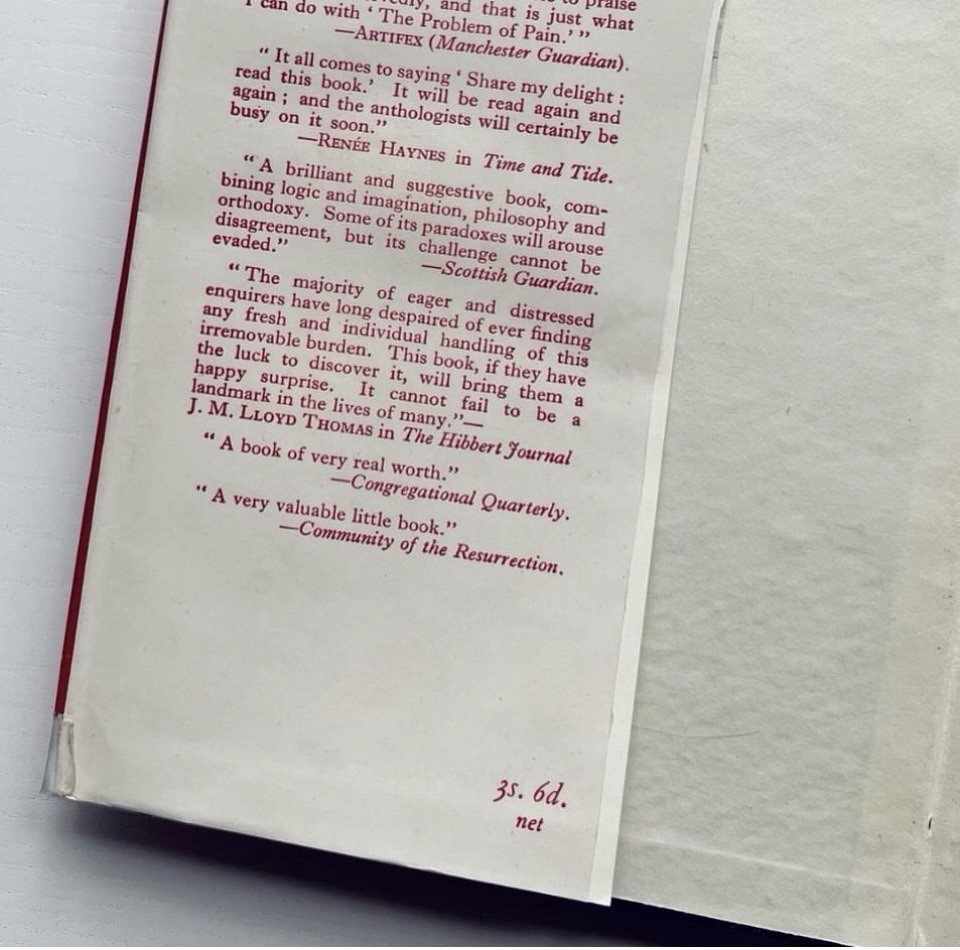 C.S. Lewis, “The Problem of Pain,” 1944. First UK Ed, Thirteenth Impression.
