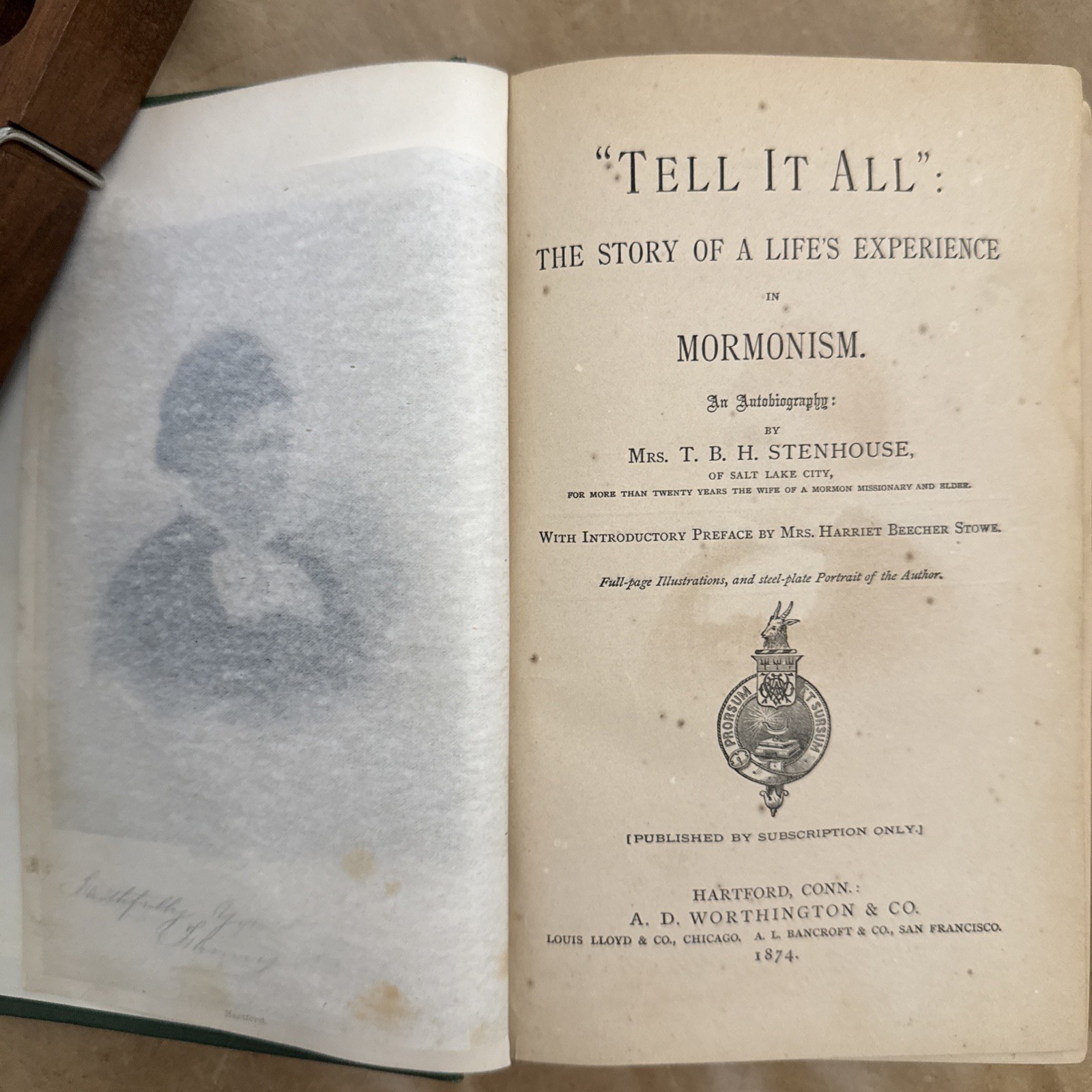 1874 “Tell It All” : The Story Of A Life’s Experience In Mormonism Mrs. T B.H..