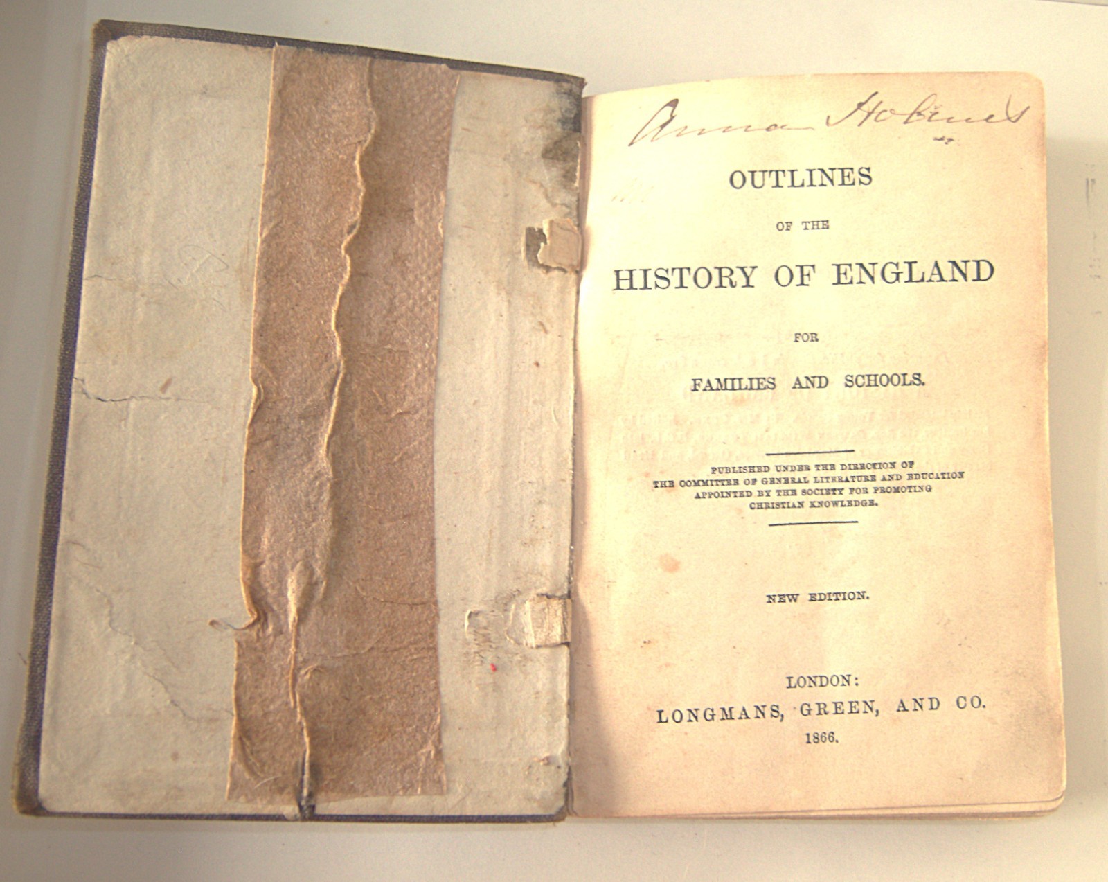 1866 BOOK Outlines HISTORY ENGLAND Families School Longmans Green London Antique