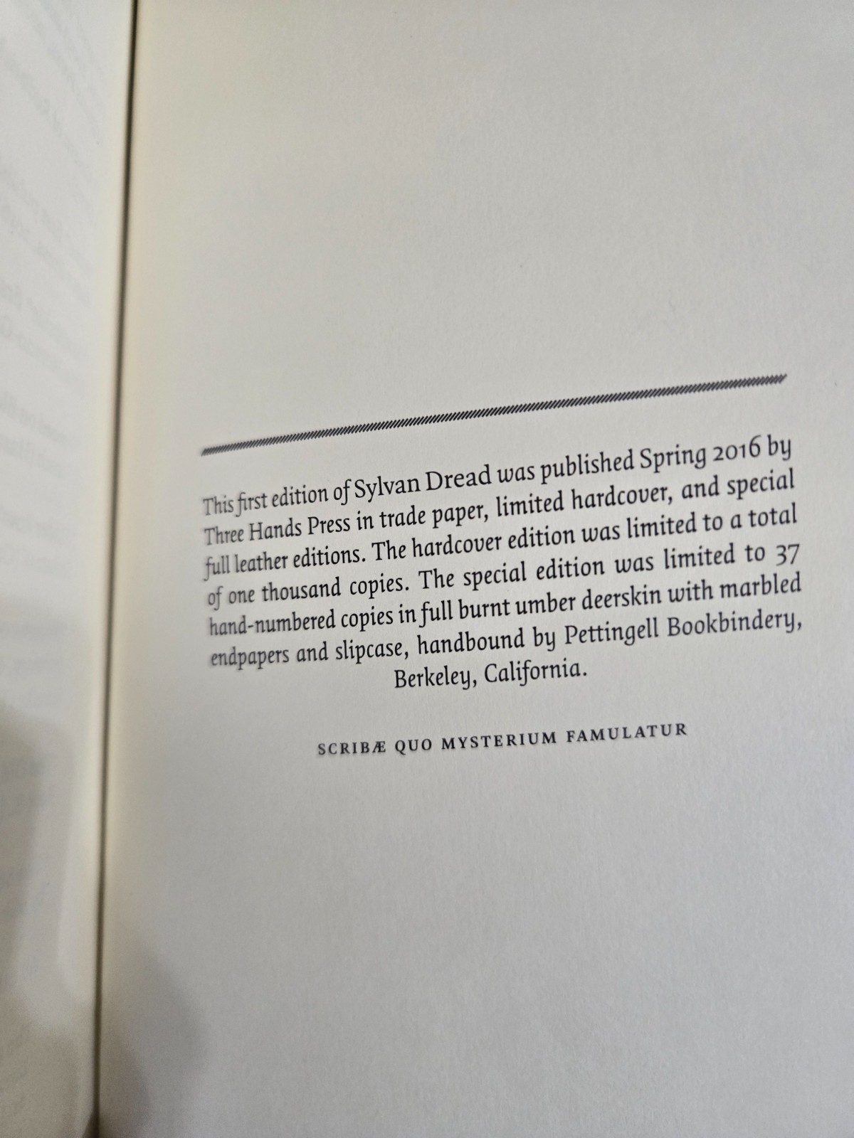 Sylvan Dread Richard Gavin Three Hands Press 2016 Limited Hardcover DJ /1000