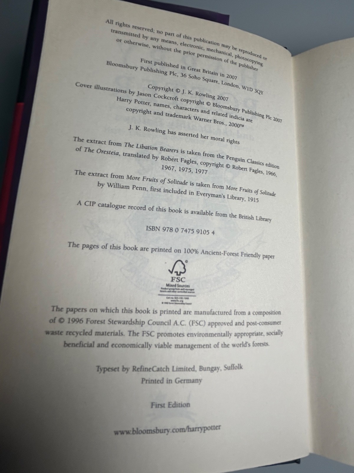 Harry Potter And the Deathly Hallows By J. K. Rowling, UK 1st 1st Original DJ