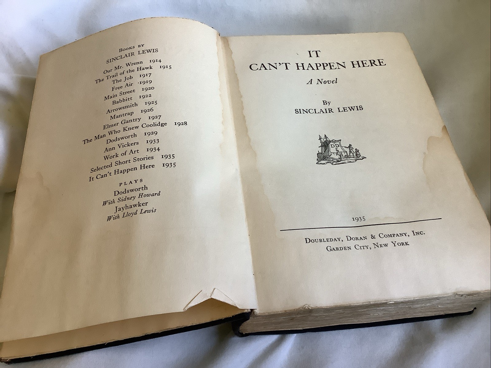 It Can’t Happen Here by Sinclair Lewis (1935 True Doubleday Doran First Edition)