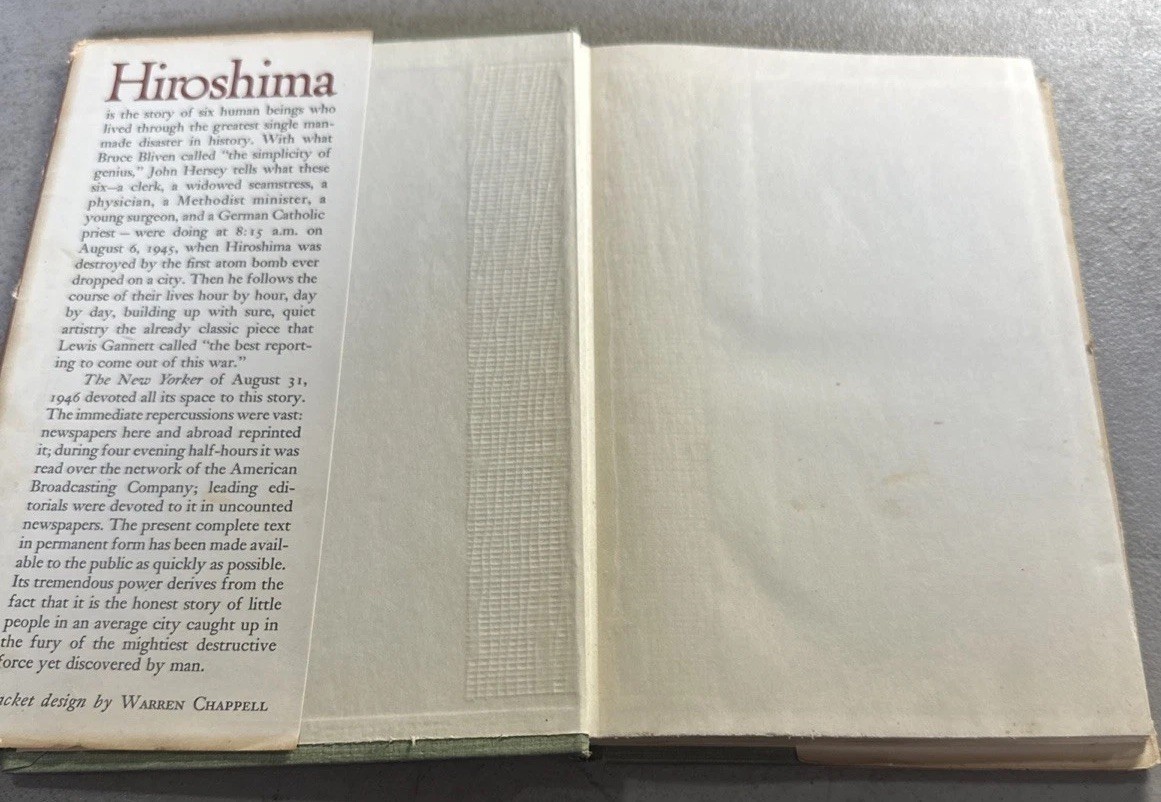 Hiroshima, John Hersey Borzoi Books Alfred A Knopf 1946 Hard Cover Dust Jacket