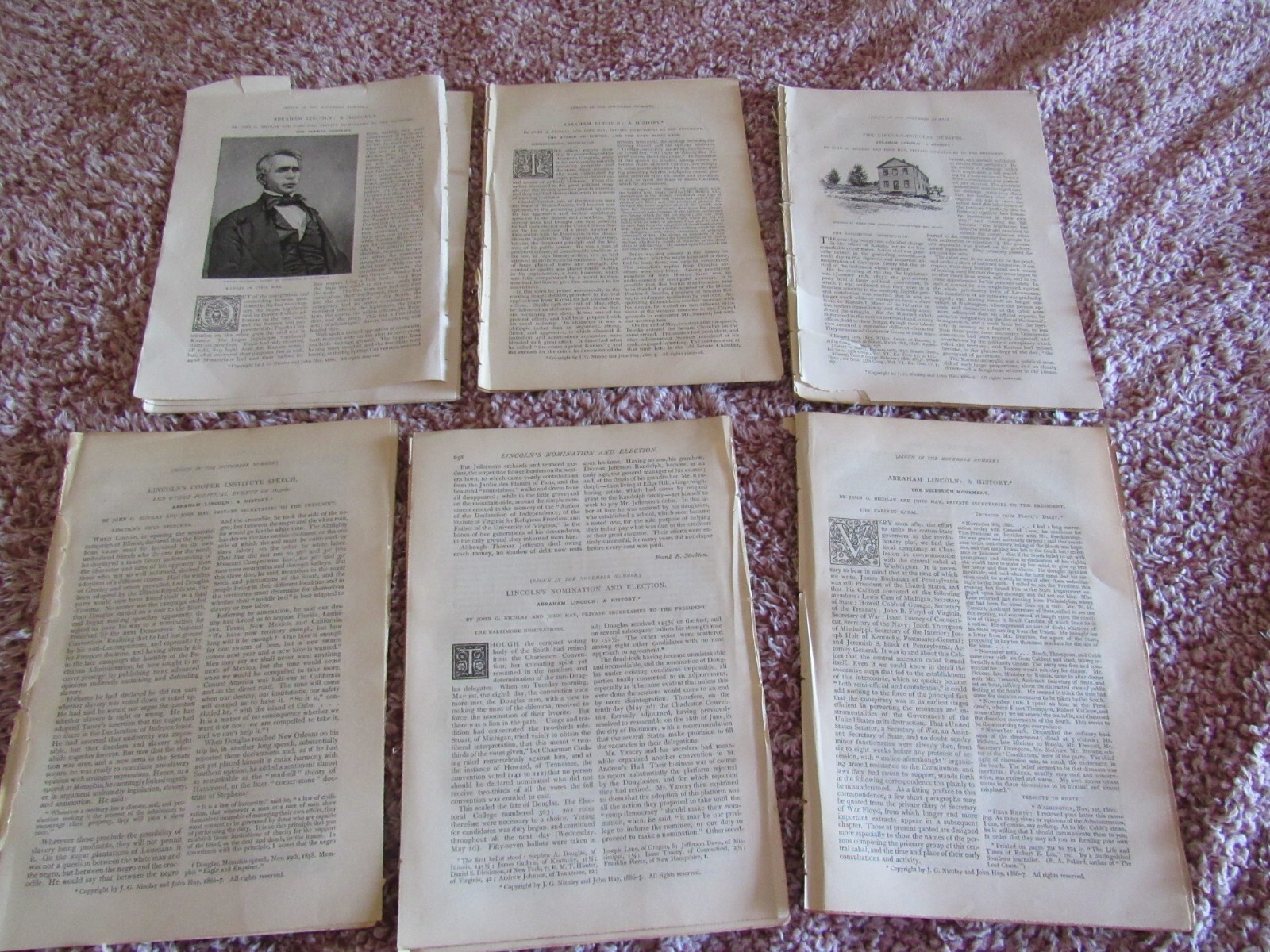 6 Antique Articles-Illustrated-1887-Abraham Lincoln-History-Deabtes-Secession