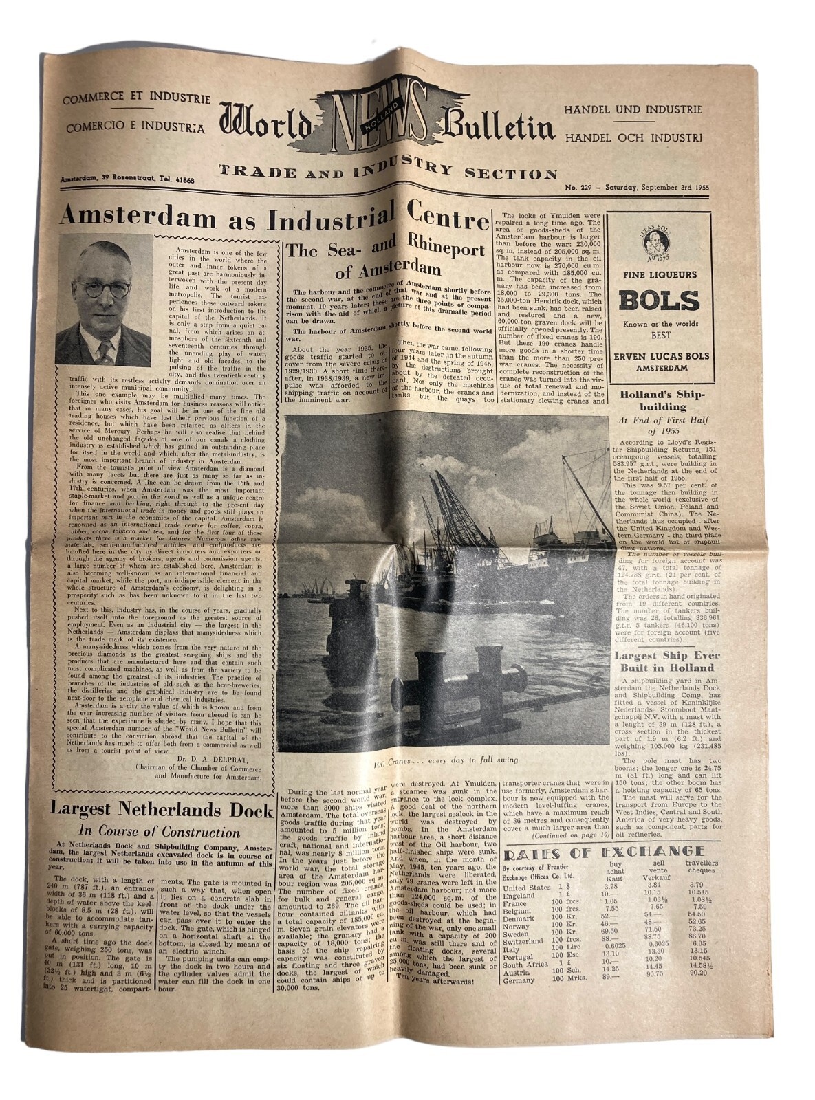 Holland World News Bulletin Amsterdam Vintage 1955 English German 2 Newspapers