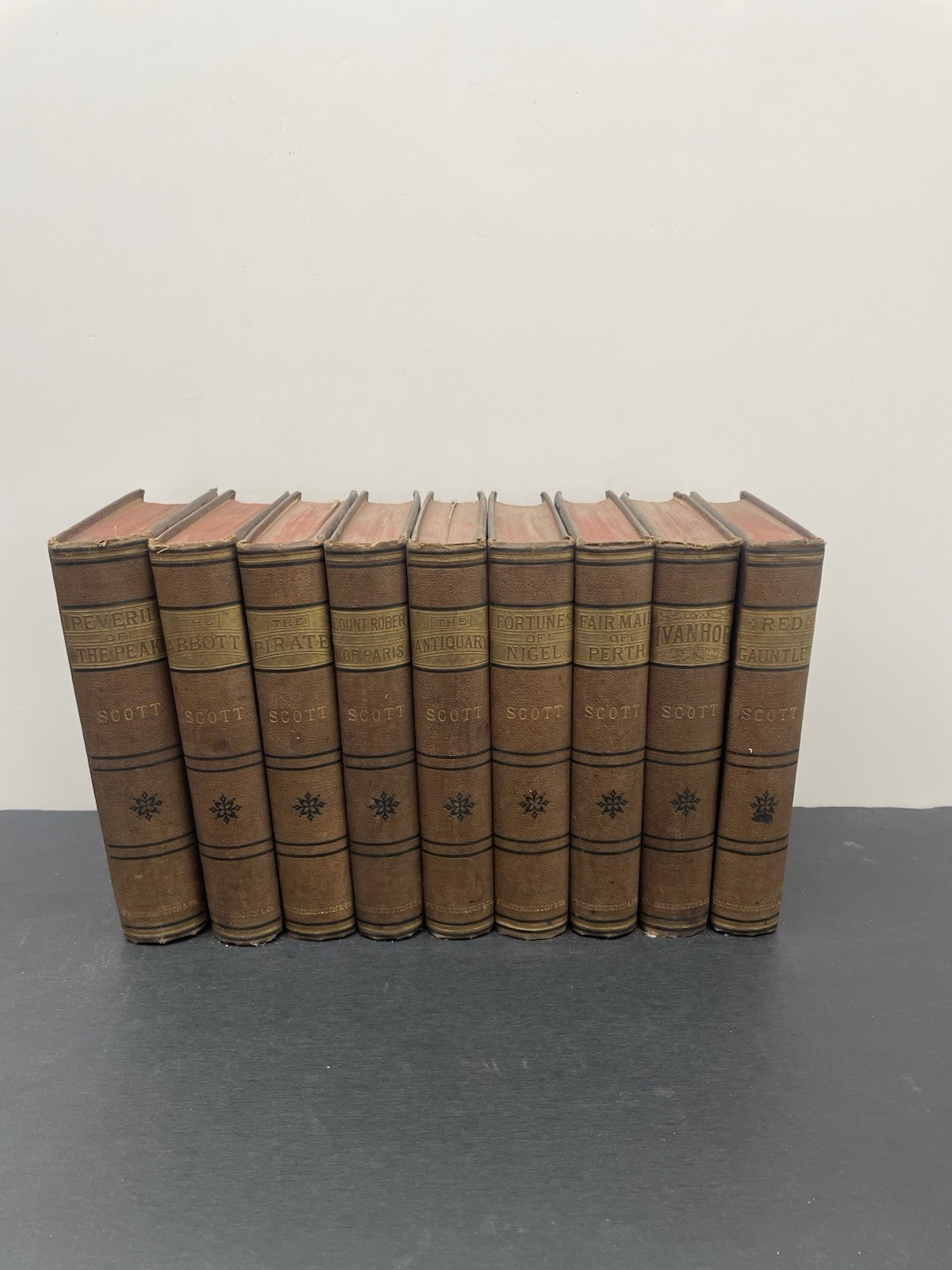 Sir Walter Scott 1883 Subscription Edition Novels Lot Of 9 Books F.W Cherrington