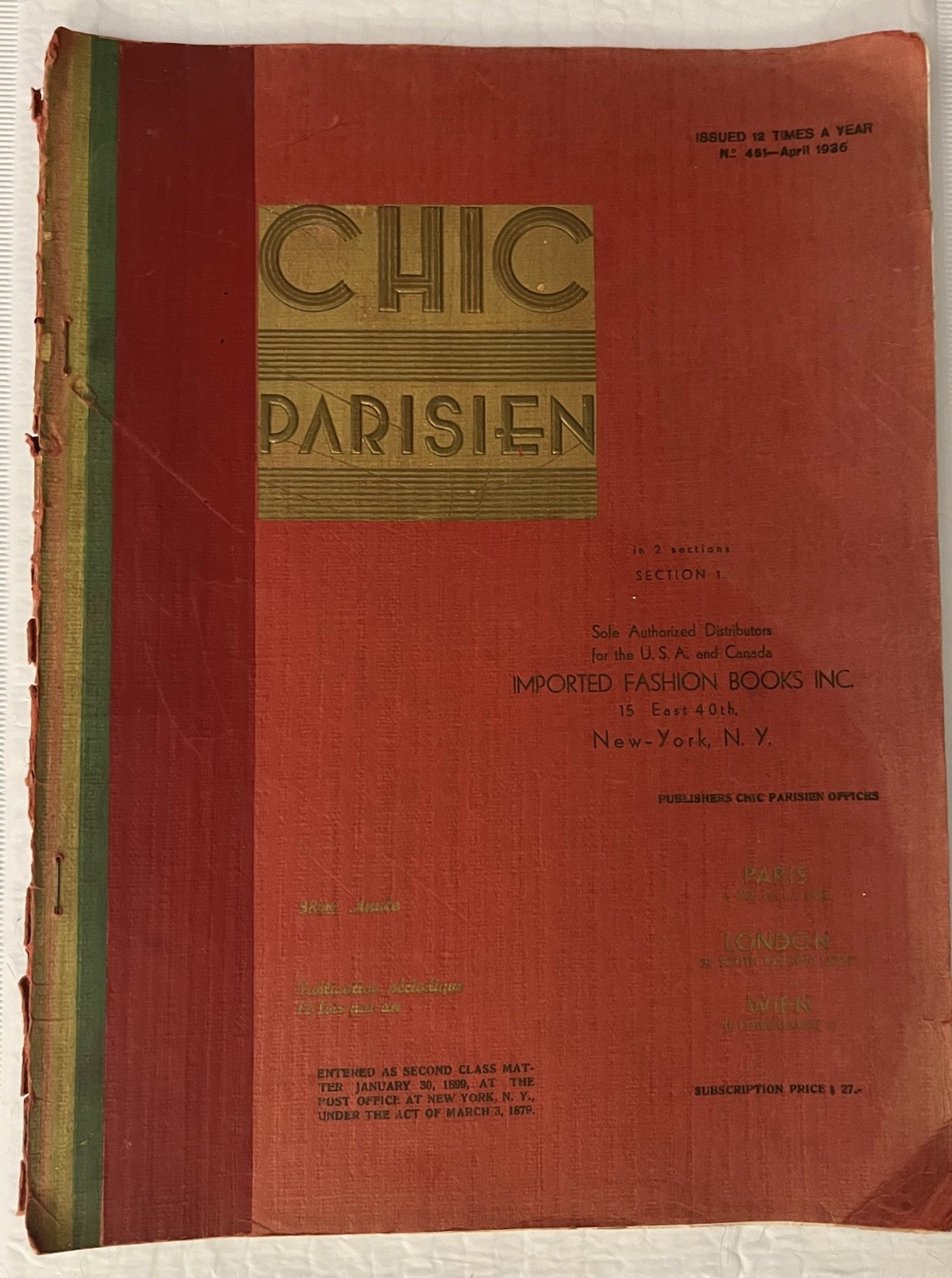 Vintage Chic Parisien 1936 Fashion Book Hand Colored Illustrations French Art