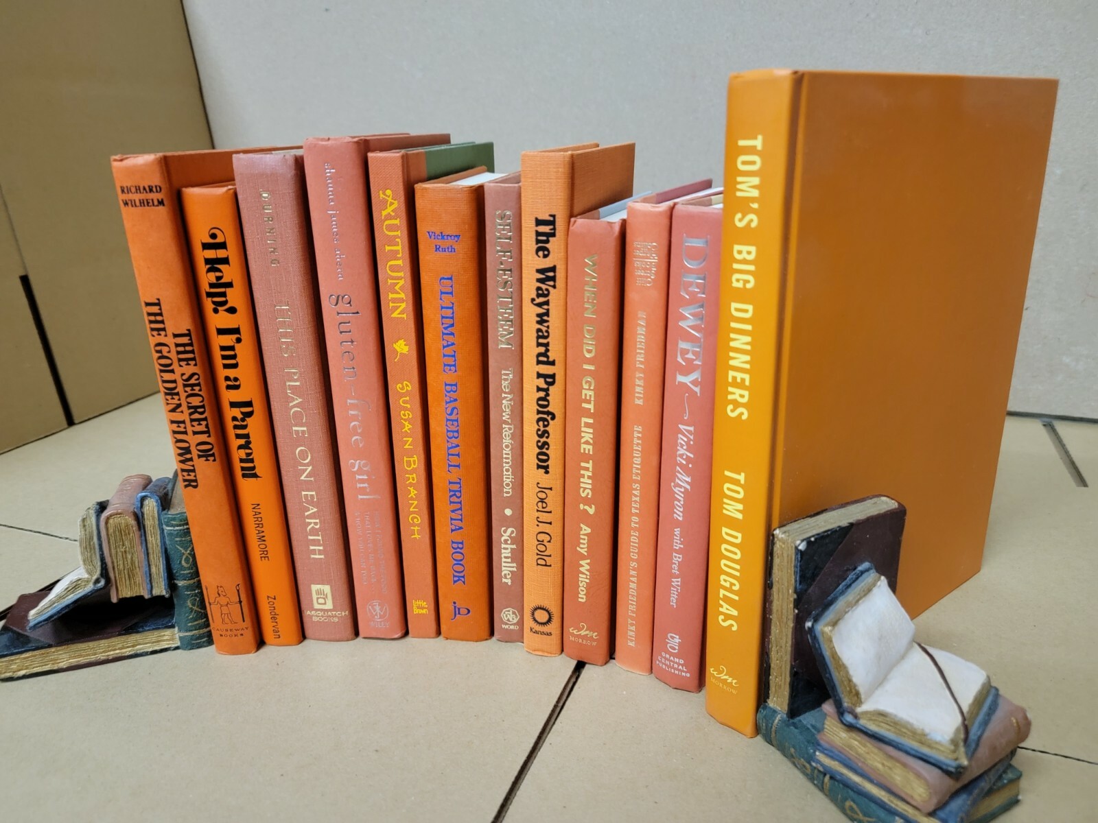 Lot of 6 Hardcover ORANGE SALMON Shades Mix Books for Staging Prop Decor Modern