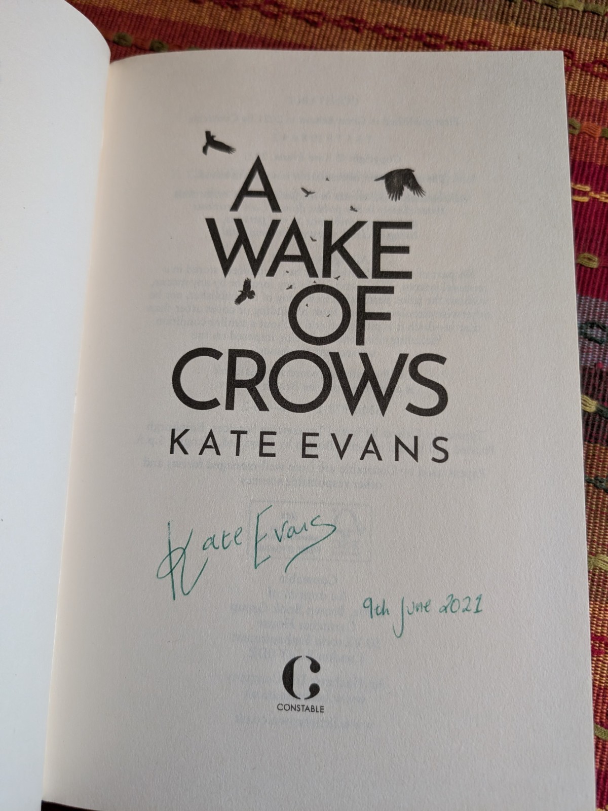 A Wake Of Crows by Kate Evans, 2021, First Edition Signed, Dated