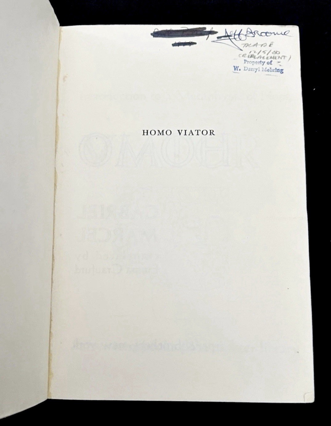Homo Viator Gabriel Marcel 1962 Harper Torchbook PB Metaphysics Existentialism