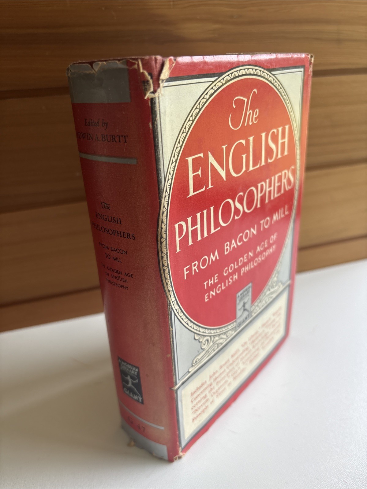 The English Philosophers from Bacon to Mill 1939 Modern Library Giant HC/DJ G47
