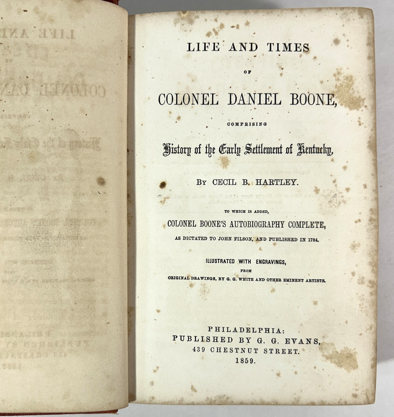 Life & Times of Col. Daniel Boone by Cecil B. Hartley 1859 Antique Hardcover