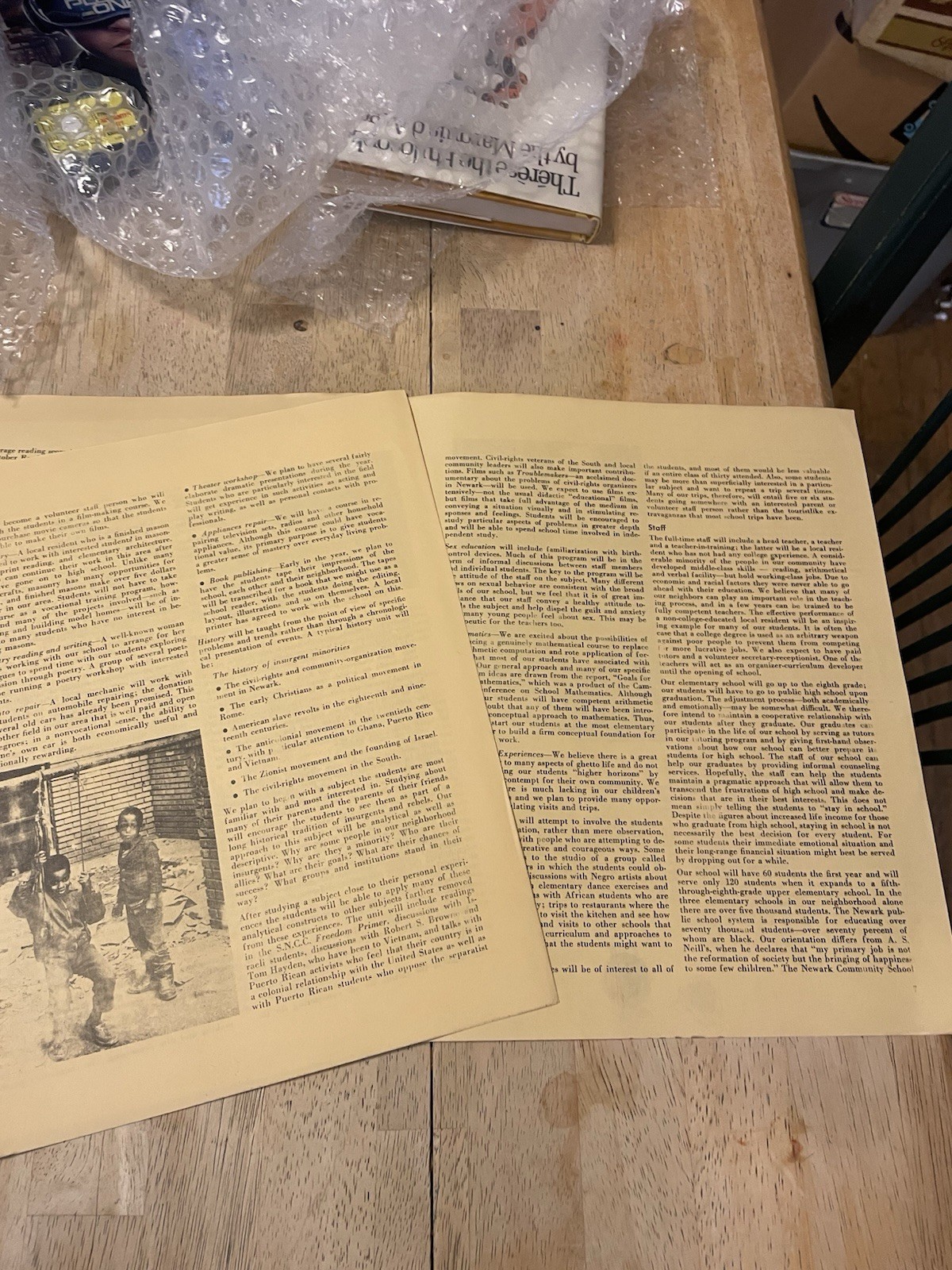 The Newark Community School By Eric Mann VTG Pamphlet Loose Pages NE Free Press