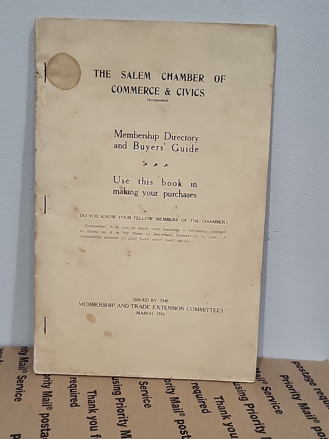 1916 Salem, MA Chamber of Commerce & CIvics Membership Directory & Buyer’s Guide