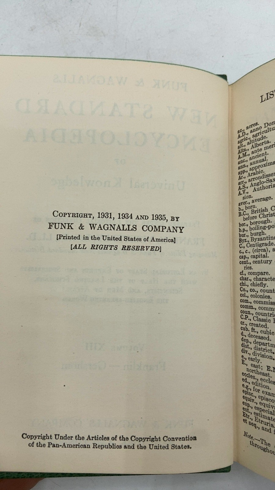 Funk & Wagnalls New Standard Encyclopedia of Universal Knowledge Hardcover 1935