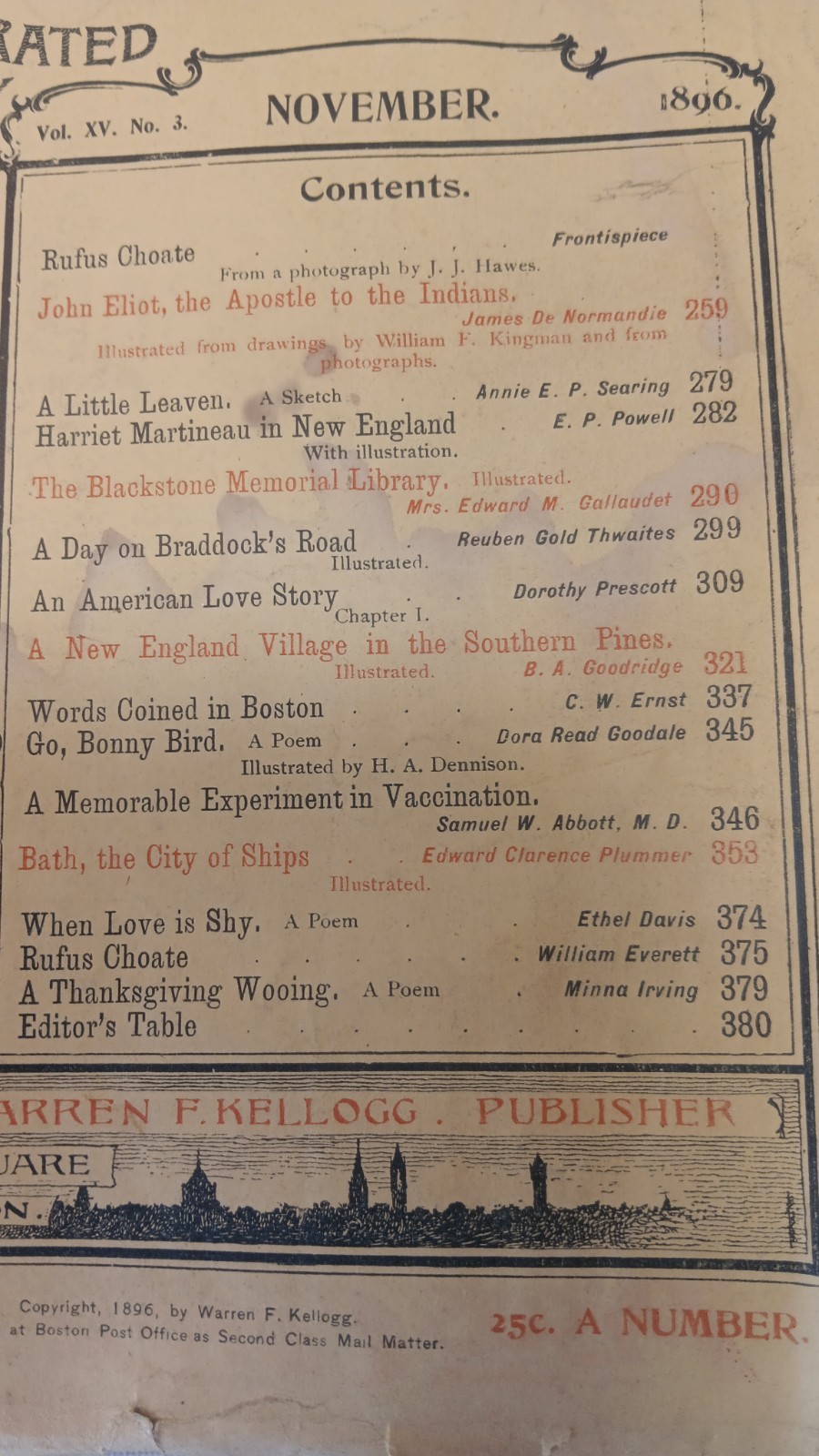 1896 NEW ENGLAND Magazine Nice Illustrations & Ads, Nov. 416 Pages