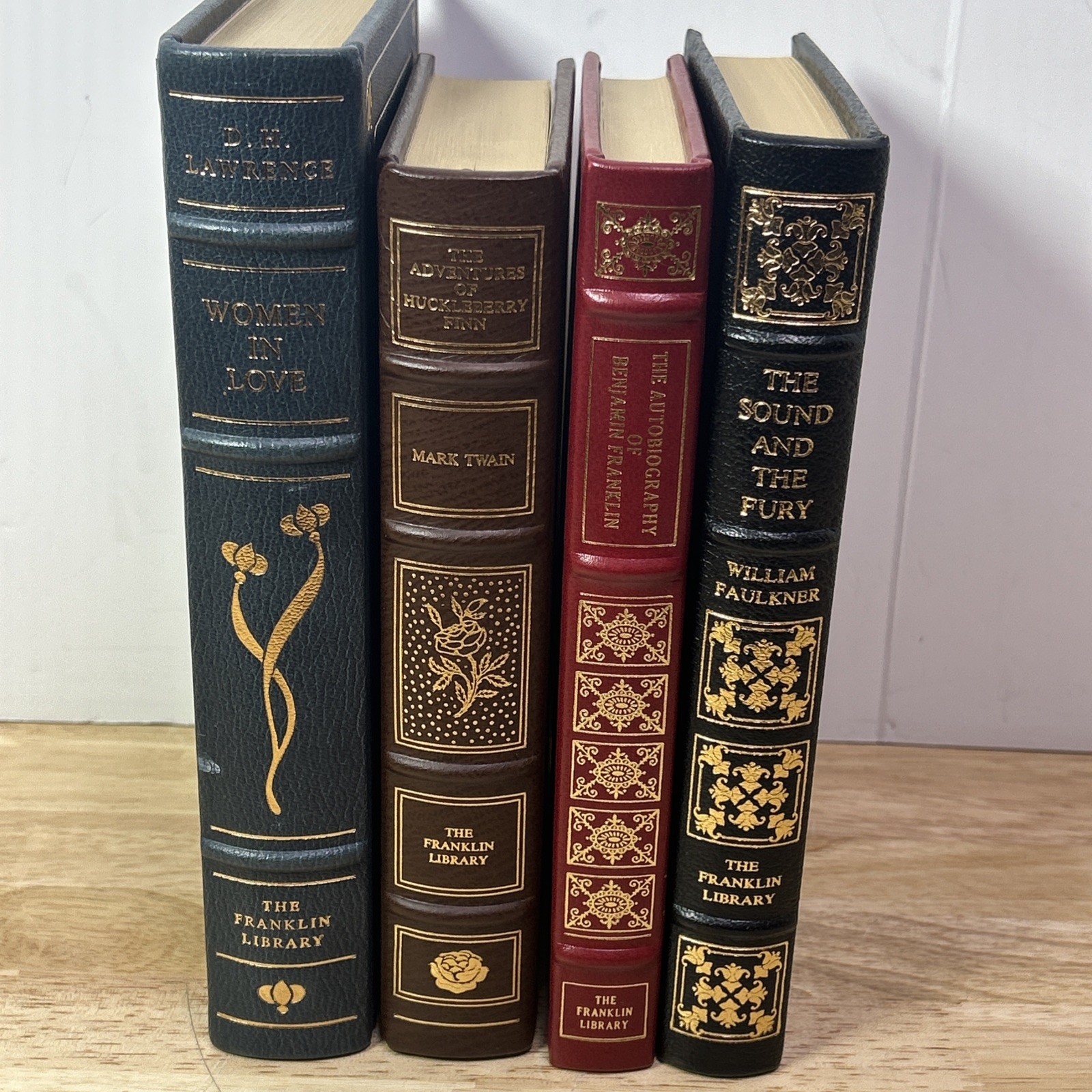 Franklin Library Lot of 4 Full Leather Classics Huckleberry Mark Twain Faulkner