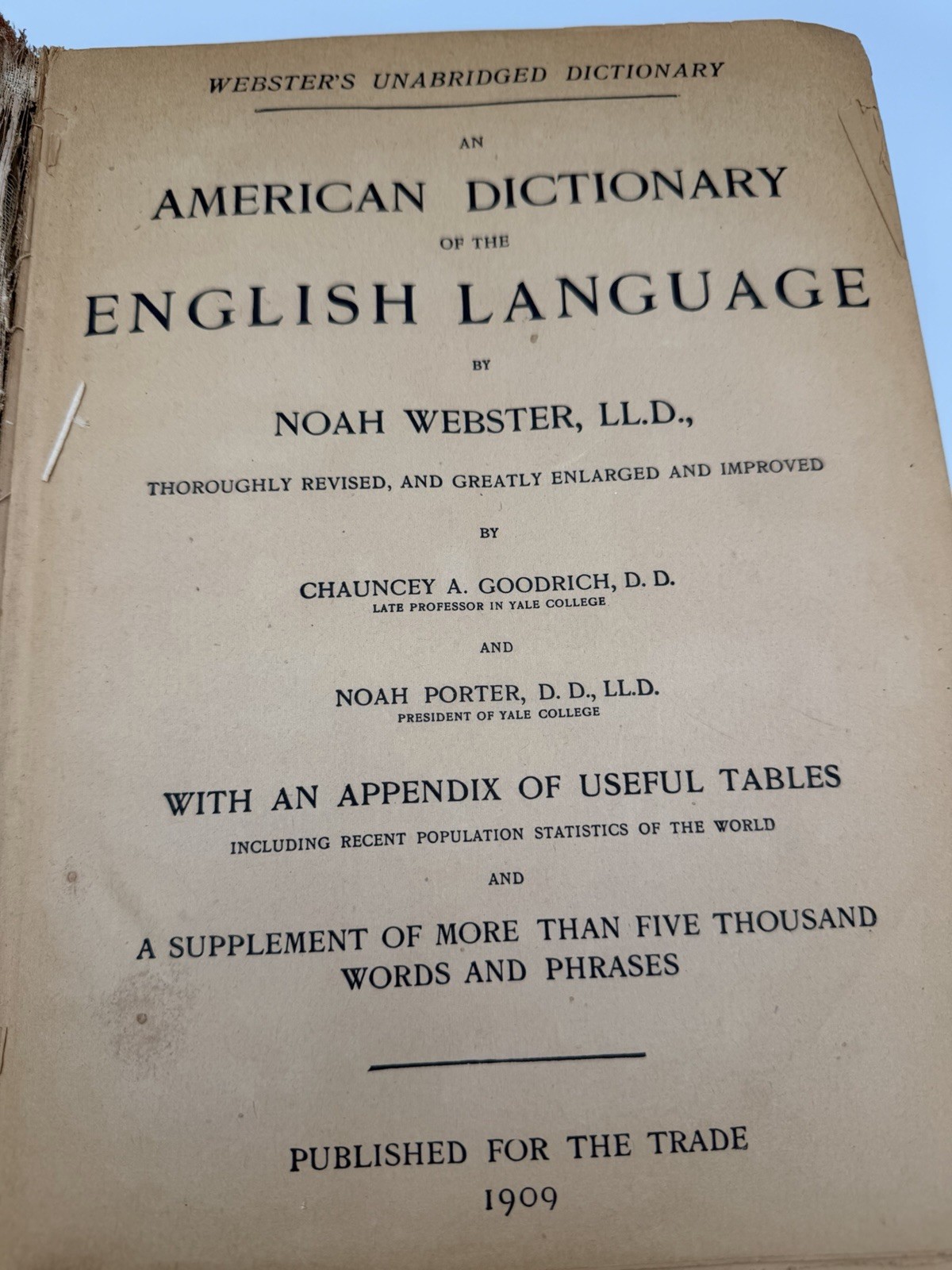 1909 Webster’s Unabridged Dictionary Antique American English Language HC