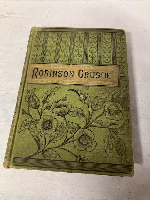 Antique Robinson Crusoe Daniel De Foe HC Book HARD TO FIND COLOR WOW