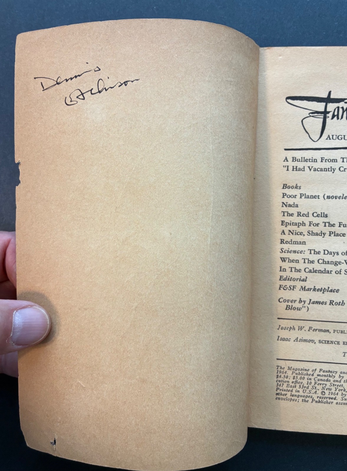 DENNIS ETCHISON SIGNED! The Magazine of Fantasy and Science Fiction August 1964