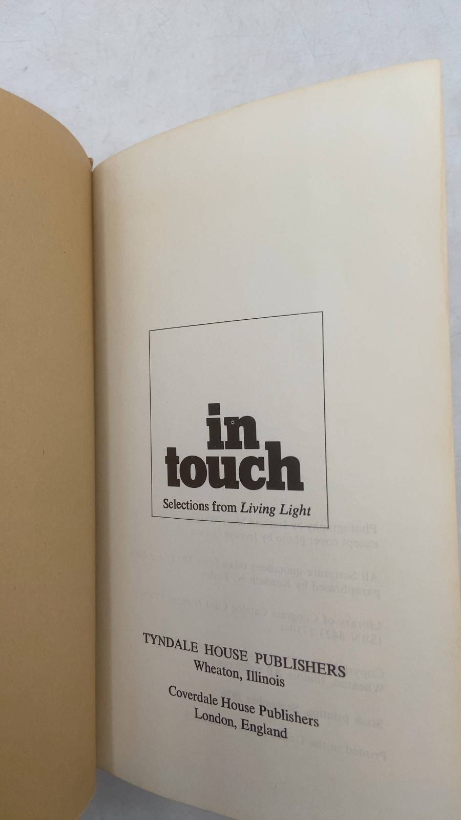 In Touch: Selections from the Living Bible Kenneth N. Taylor Hardcover 1976