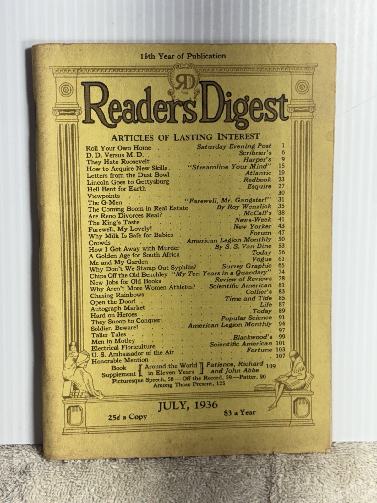 Readers Digest Vintage July 1936 Original Edition – Rare Beauty – Ex. Condition
