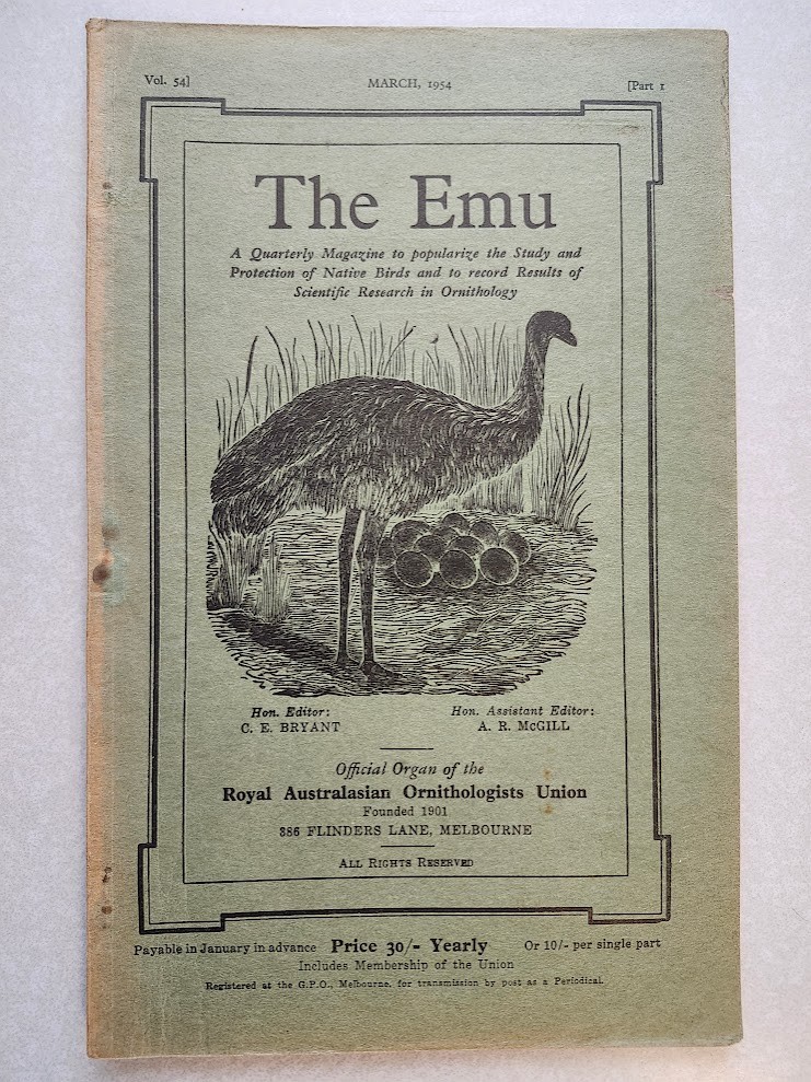 Emu March 1954 Migratory Waders Arctic Tern Tasmanian Birds Australia Queensland