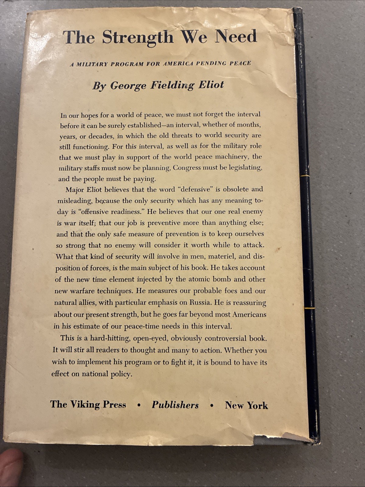 The Strength We Need By George Fielding Eliot Rare First Ed. 1946, HBDJ