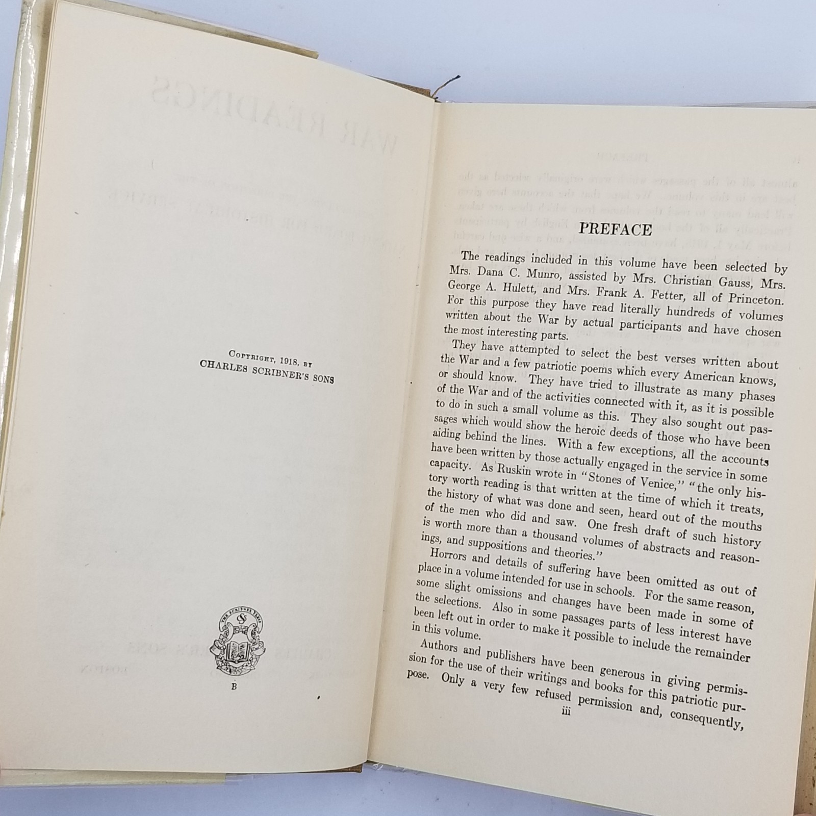 War Readings – 1918 Scribner WWI Military National Board for Historical Service